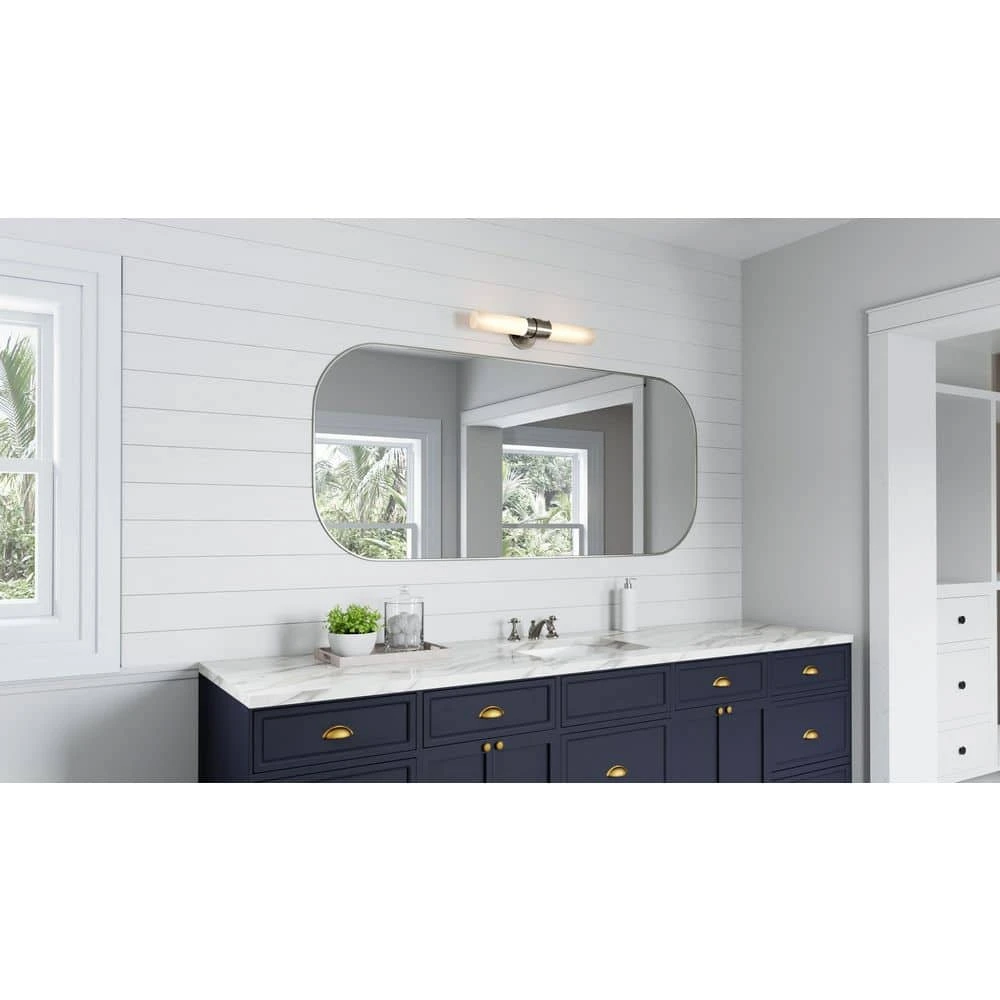 Fusion 20.5 in. 2-Light Brushed Nickel Bathroom Vanity Light Fixture with Frosted Glass by Bel Air Lighting 4 Fusion 20.5 in. 2-Light Brushed Nickel Bathroom Vanity Light Fixture with Frosted Glass by Bel Air Lighting - Image 2