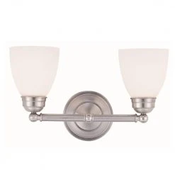 Ardmore 15.75 in. 2-Light Brushed Nickel Bathroom Vanity Light Fixture with White Frost Shades by Bel Air Lighting -GlowNest Shop brushed nickel bel air lighting vanity lighting 3356 bn c3 1000