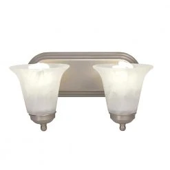 Cabernet Collection 14 in. 2-Light Brushed Nickel Bathroom Vanity Light Fixture with White Marbleized Shade by Bel Air Lighting