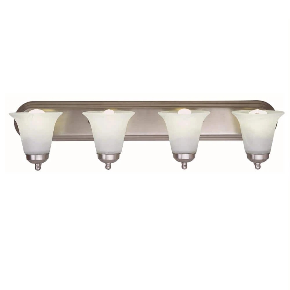 Cabernet Collection 4-Light Brushed Nickel Bathroom Vanity Light Fixture with White Marbleized Shade by Bel Air Lighting 6 Cabernet Collection 4-Light Brushed Nickel Bathroom Vanity Light Fixture with White Marbleized Shade by Bel Air Lighting - Image 4