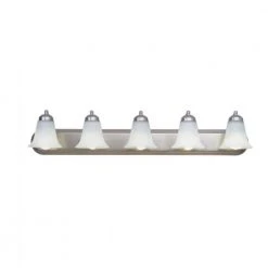 Cabernet Collection 5-Light Brushed Nickel Bathroom Vanity Light Fixture with White Marbleized Shade by Bel Air Lighting