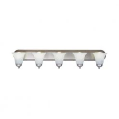 Cabernet Collection 5-Light Brushed Nickel Bathroom Vanity Light Fixture with White Marbleized Shade by Bel Air Lighting -GlowNest Shop brushed nickel bel air lighting vanity lighting 3505 bn c3 1000