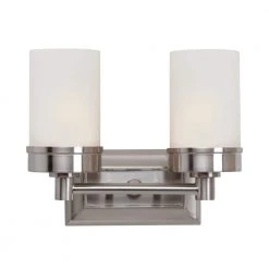 Fusion 2-Light Brushed Nickel Bathroom Vanity Light Fixture with Frosted Glass Shades by Bel Air Lighting
