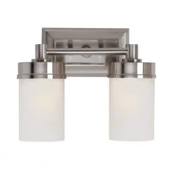 Fusion 2-Light Brushed Nickel Bathroom Vanity Light Fixture with Frosted Glass Shades by Bel Air Lighting -GlowNest Shop brushed nickel bel air lighting vanity lighting 70332 bn c3 1000