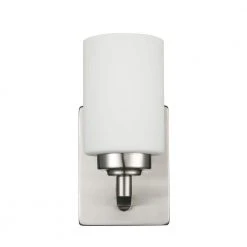 Mod Pod 4.5 in. 1-Light Brushed Nickel Wall Sconce Light Fixture with Frosted Glass Cylinder Shade by Bel Air Lighting -GlowNest Shop brushed nickel bel air lighting vanity lighting 70521 bn 1f 1000