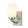 Mod Pod 4.5 in. 1-Light Brushed Nickel Wall Sconce Light Fixture with Frosted Glass Cylinder Shade by Bel Air Lighting -GlowNest Shop brushed nickel bel air lighting vanity lighting 70521 bn 64 1000