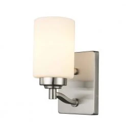 Mod Pod 4.5 in. 1-Light Brushed Nickel Wall Sconce Light Fixture with Frosted Glass Cylinder Shade by Bel Air Lighting
