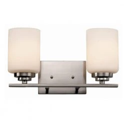 Mod Pod 14.25 in. 2-Light Brushed Nickel Bathroom Vanity Light Fixture with Frosted Glass Cylinder Shades by Bel Air Lighting