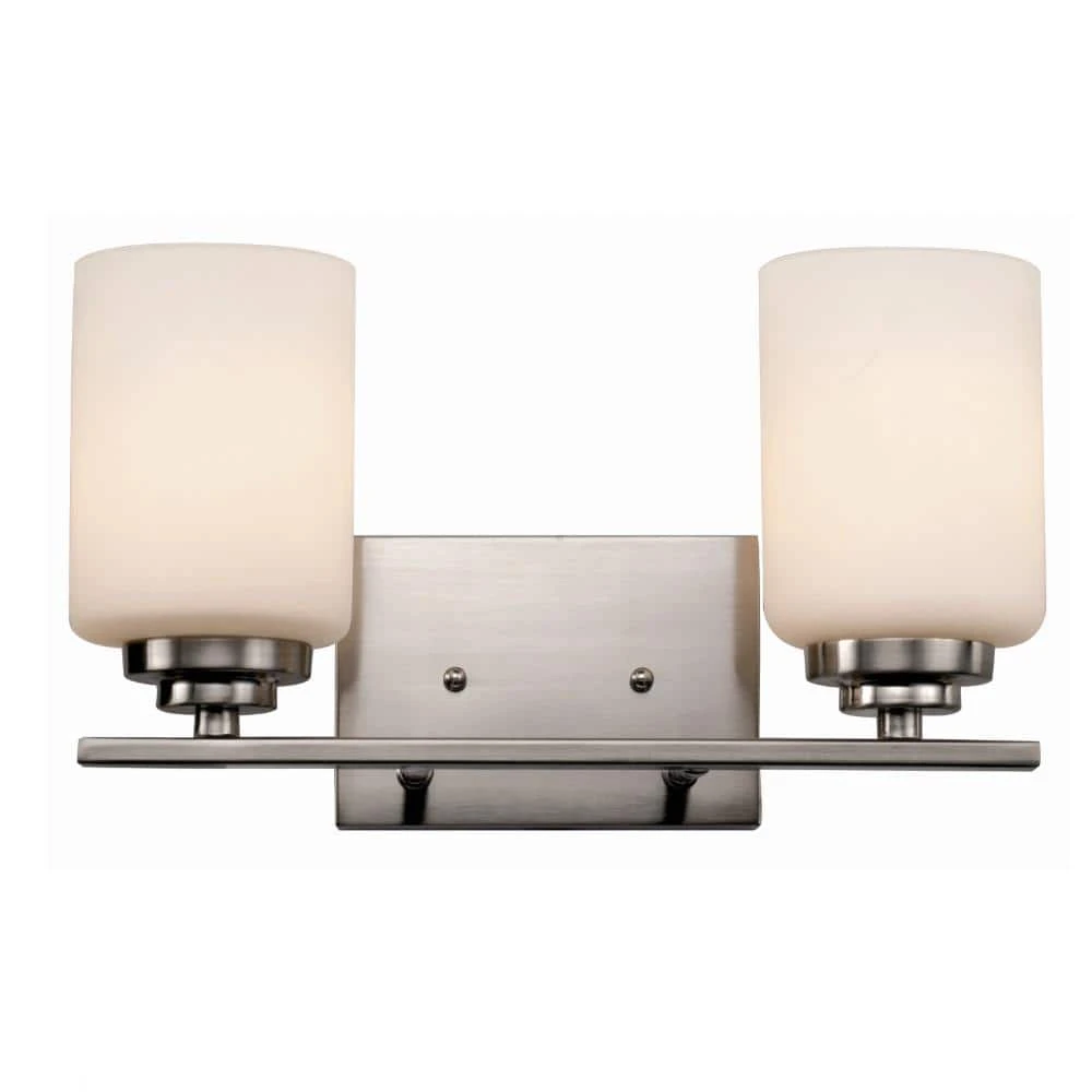 Mod Pod 14.25 in. 2-Light Brushed Nickel Bathroom Vanity Light Fixture with Frosted Glass Cylinder Shades by Bel Air Lighting 2 Mod Pod 14.25 in. 2-Light Brushed Nickel Bathroom Vanity Light Fixture with Frosted Glass Cylinder Shades by Bel Air Lighting