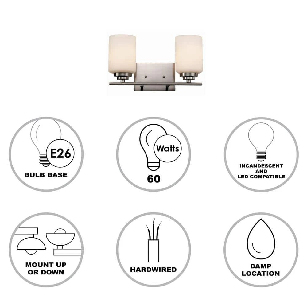 Mod Pod 14.25 in. 2-Light Brushed Nickel Bathroom Vanity Light Fixture with Frosted Glass Cylinder Shades by Bel Air Lighting 3 Mod Pod 14.25 in. 2-Light Brushed Nickel Bathroom Vanity Light Fixture with Frosted Glass Cylinder Shades by Bel Air Lighting - Image 2