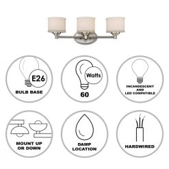 Cahill 3-Light Brushed Nickel Bathroom Vanity Light Fixture with Frosted Glass Shades by Bel Air Lighting -GlowNest Shop brushed nickel bel air lighting vanity lighting 70723 bn 40 1000