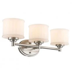 Cahill 3-Light Brushed Nickel Bathroom Vanity Light Fixture with Frosted Glass Shades by Bel Air Lighting -GlowNest Shop brushed nickel bel air lighting vanity lighting 70723 bn 4f 1000
