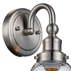 Jennifer 1-Light Brushed Nickel Wall Sconce Light Fixture with Clear Glass Shade by Bel Air Lighting -GlowNest Shop brushed nickel bel air lighting vanity lighting 70831 bn 1f 1000