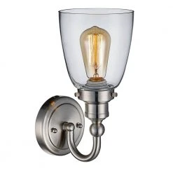 Jennifer 1-Light Brushed Nickel Wall Sconce Light Fixture with Clear Glass Shade by Bel Air Lighting -GlowNest Shop brushed nickel bel air lighting vanity lighting 70831 bn c3 1000