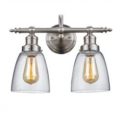 Jennifer 2-Light Brushed Nickel Bathroom Vanity Light Fixture with Clear Glass Shades by Bel Air Lighting