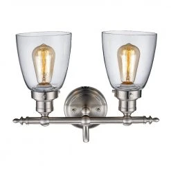 Jennifer 2-Light Brushed Nickel Bathroom Vanity Light Fixture with Clear Glass Shades by Bel Air Lighting -GlowNest Shop brushed nickel bel air lighting vanity lighting 70832 bn c3 1000