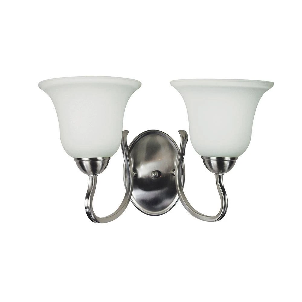 Glasswood 2-Light Brushed Nickel Bathroom Vanity Light Fixture with White Frost Glass Shades by Bel Air Lighting 6 Glasswood 2-Light Brushed Nickel Bathroom Vanity Light Fixture with White Frost Glass Shades by Bel Air Lighting - Image 4