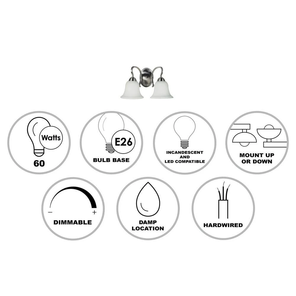 Glasswood 2-Light Brushed Nickel Bathroom Vanity Light Fixture with White Frost Glass Shades by Bel Air Lighting 4 Glasswood 2-Light Brushed Nickel Bathroom Vanity Light Fixture with White Frost Glass Shades by Bel Air Lighting - Image 2