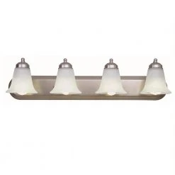 Morgan 4-Light Brushed Nickel CFL Bathroom Vanity Light Fixture with Marbleized Glass Shades by Bel Air Lighting