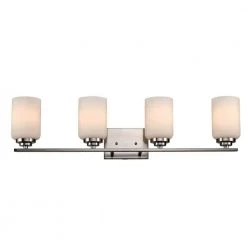 Mod Pod 31 in. 4-Light Brushed Nickel CFL Bathroom Vanity Light Fixture with Frosted Glass Cylinder Shades by Bel Air Lighting
