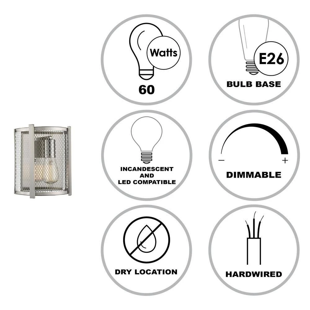 Mist 1-Light Brushed Nickel Wall Sconce Light Fixture With Metal Mesh Shade by Bel Air Lighting 4 Mist 1-Light Brushed Nickel Wall Sconce Light Fixture With Metal Mesh Shade by Bel Air Lighting - Image 2