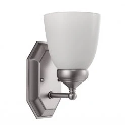 Ashlea 1-Light Brushed Nickel Wall Sconce Light Fixture with Frosted Glass Shade by Bel Air Lighting -GlowNest Shop brushed nickel bel air lighting wall sconces 2511 bn c3 1000