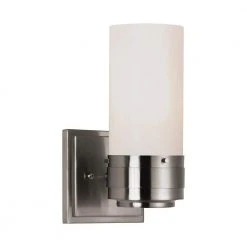 Fusion 1-Light Brushed Nickel Wall Sconce Light Fixture with Frosted Glass Shade by Bel Air Lighting