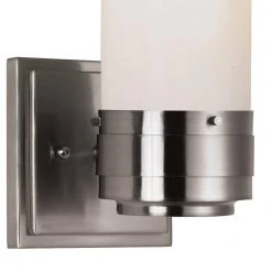 Fusion 1-Light Brushed Nickel Wall Sconce Light Fixture with Frosted Glass Shade by Bel Air Lighting -GlowNest Shop brushed nickel bel air lighting wall sconces 2912 bn c3 1000
