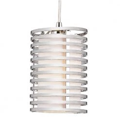 Avenue 1-Light Polished Chrome Hanging Mini Kitchen Pendant Light with Frosted Acrylic Shade by Bel Air Lighting -GlowNest Shop chrome bel air lighting pendant lights pnd 870 c3 1000
