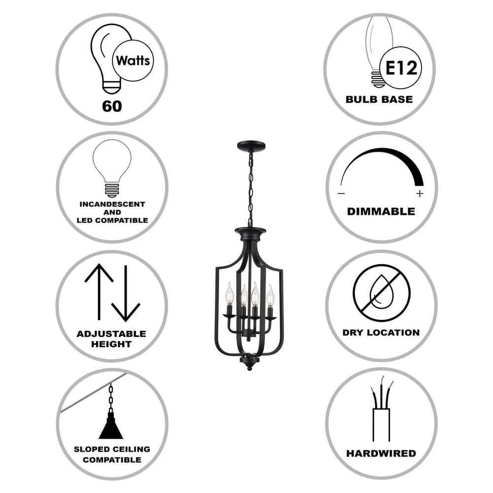 Hillcrest 12 in. 4-Light Matte Black Traditional Hanging Kitchen Pendant Light with Metal Shade by Bel Air Lighting 5 Hillcrest 12 in. 4-Light Matte Black Traditional Hanging Kitchen Pendant Light with Metal Shade by Bel Air Lighting - Image 3