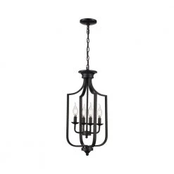 Hillcrest 12 in. 4-Light Matte Black Traditional Hanging Kitchen Pendant Light with Metal Shade by Bel Air Lighting
