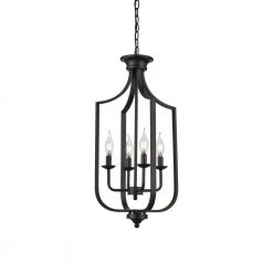 Hillcrest 13.75 in. 4-Light Matte Black Traditional Hanging Kitchen Pendant Light with Metal Shade by Bel Air Lighting -GlowNest Shop matte black bel air lighting chandeliers 11215 mb 1f 1000