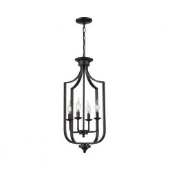 Hillcrest 13.75 in. 4-Light Matte Black Traditional Hanging Kitchen Pendant Light with Metal Shade by Bel Air Lighting -GlowNest Shop matte black bel air lighting chandeliers 11215 mb 4f 1000