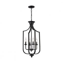 Hillcrest 13.75 in. 4-Light Matte Black Traditional Hanging Kitchen Pendant Light with Metal Shade by Bel Air Lighting
