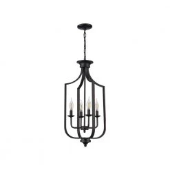Hillcrest 13.75 in. 4-Light Matte Black Traditional Hanging Kitchen Pendant Light with Metal Shade by Bel Air Lighting -GlowNest Shop matte black bel air lighting chandeliers 11215 mb c3 1000