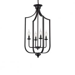 Hillcrest 16 in. 4-Light Matte Black Traditional Hanging Kitchen Pendant Light with Metal Shade by Bel Air Lighting -GlowNest Shop matte black bel air lighting chandeliers 11216 mb 1f 1000