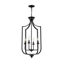 Hillcrest 16 in. 4-Light Matte Black Traditional Hanging Kitchen Pendant Light with Metal Shade by Bel Air Lighting -GlowNest Shop matte black bel air lighting chandeliers 11216 mb 4f 1000