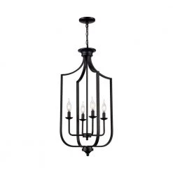 Hillcrest 16 in. 4-Light Matte Black Traditional Hanging Kitchen Pendant Light with Metal Shade by Bel Air Lighting