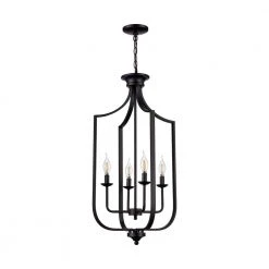 Hillcrest 16 in. 4-Light Matte Black Traditional Hanging Kitchen Pendant Light with Metal Shade by Bel Air Lighting -GlowNest Shop matte black bel air lighting chandeliers 11216 mb c3 1000