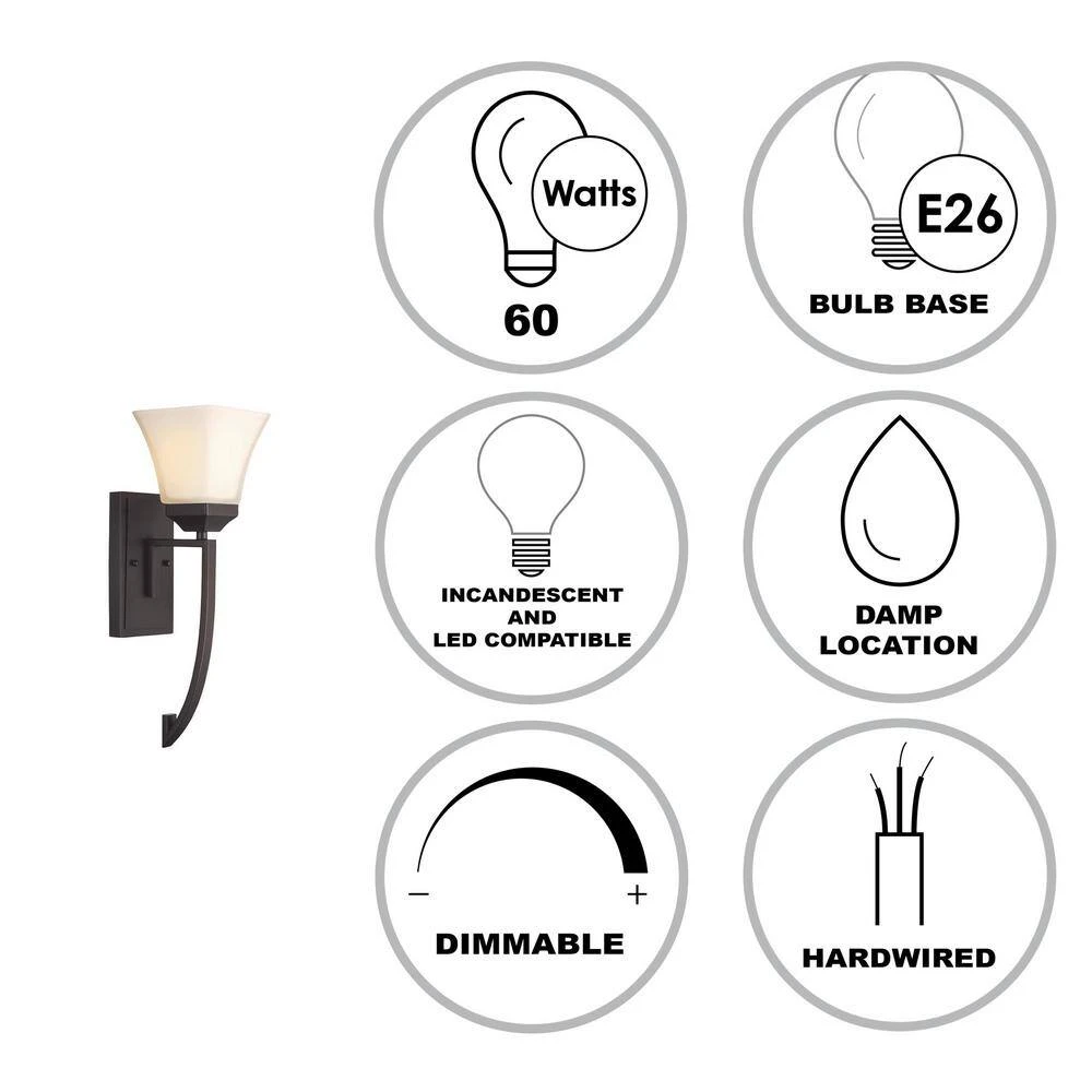 Cameo 1-Light Oil Rubbed Bronze Wall Sconce Light Fixture with Frosted Glass Shade by Bel Air Lighting 4 Cameo 1-Light Oil Rubbed Bronze Wall Sconce Light Fixture with Frosted Glass Shade by Bel Air Lighting - Image 2