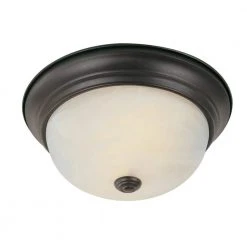 Browns 11 in. 2-Light Oiled Bronze Flush Mount Kitchen Ceiling Light Fixture with White Marbleized Glass Shade by Bel Air Lighting