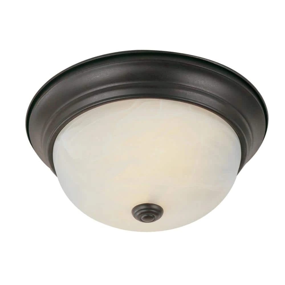Browns 11 in. 2-Light Oiled Bronze Flush Mount Kitchen Ceiling Light Fixture with White Marbleized Glass Shade by Bel Air Lighting 3 Browns 11 in. 2-Light Oiled Bronze Flush Mount Kitchen Ceiling Light Fixture with White Marbleized Glass Shade by Bel Air Lighting