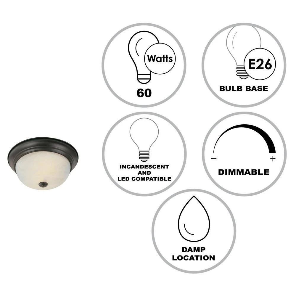 Browns 11 in. 2-Light Oiled Bronze Flush Mount Kitchen Ceiling Light Fixture with White Marbleized Glass Shade by Bel Air Lighting 4 Browns 11 in. 2-Light Oiled Bronze Flush Mount Kitchen Ceiling Light Fixture with White Marbleized Glass Shade by Bel Air Lighting - Image 2