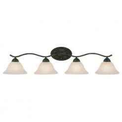 Hollyslope 4-Light Oil Rubbed Bronze Bathroom Vanity Light Fixture with Marbleized Glass Shades by Bel Air Lighting