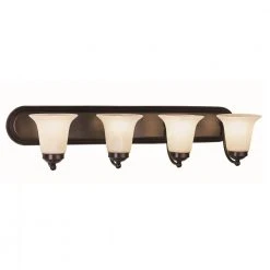 Cabernet Collection 4-Light Oiled Bronze Bathroom Vanity Light Fixture with White Marbleized Shade by Bel Air Lighting