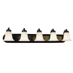 Cabernet Collection 5-Light Oiled Bronze Bathroom Vanity Light Fixture with White Marbleized Shade by Bel Air Lighting -GlowNest Shop oiled bronze bel air lighting vanity lighting 3505 rob c3 1000