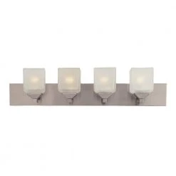 Edwards 30 in. 4-Light Pewter Bathroom Vanity Light Fixture with Frosted Glass Shades by Bel Air Lighting