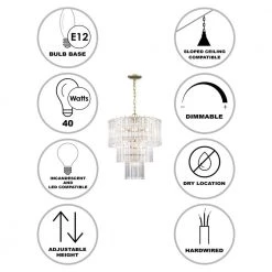 Tranquility 9-Light Polished Brass Tiered Chandelier for Dining Room with Beveled Acrylic Crystal Shade by Bel Air Lighting -GlowNest Shop polished brass bel air lighting chandeliers 9647 pb 40 1000