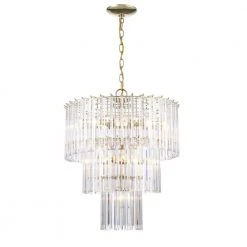 Tranquility 9-Light Polished Brass Tiered Chandelier for Dining Room with Beveled Acrylic Crystal Shade by Bel Air Lighting