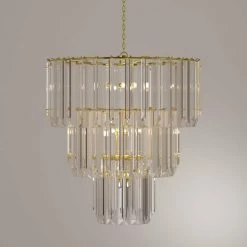 Tranquility 9-Light Polished Brass Tiered Chandelier for Dining Room with Beveled Acrylic Crystal Shade by Bel Air Lighting -GlowNest Shop polished brass bel air lighting chandeliers 9647 pb a0 1000